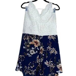 Shein Curve 3XL Floral Lace Dress White & Navy